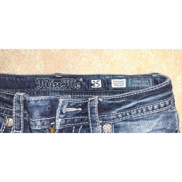 Miss Me Jeans Women's Size 25x31 Signature Straight Dark Wash Bling Flap Pocket - Picture 2 of 4